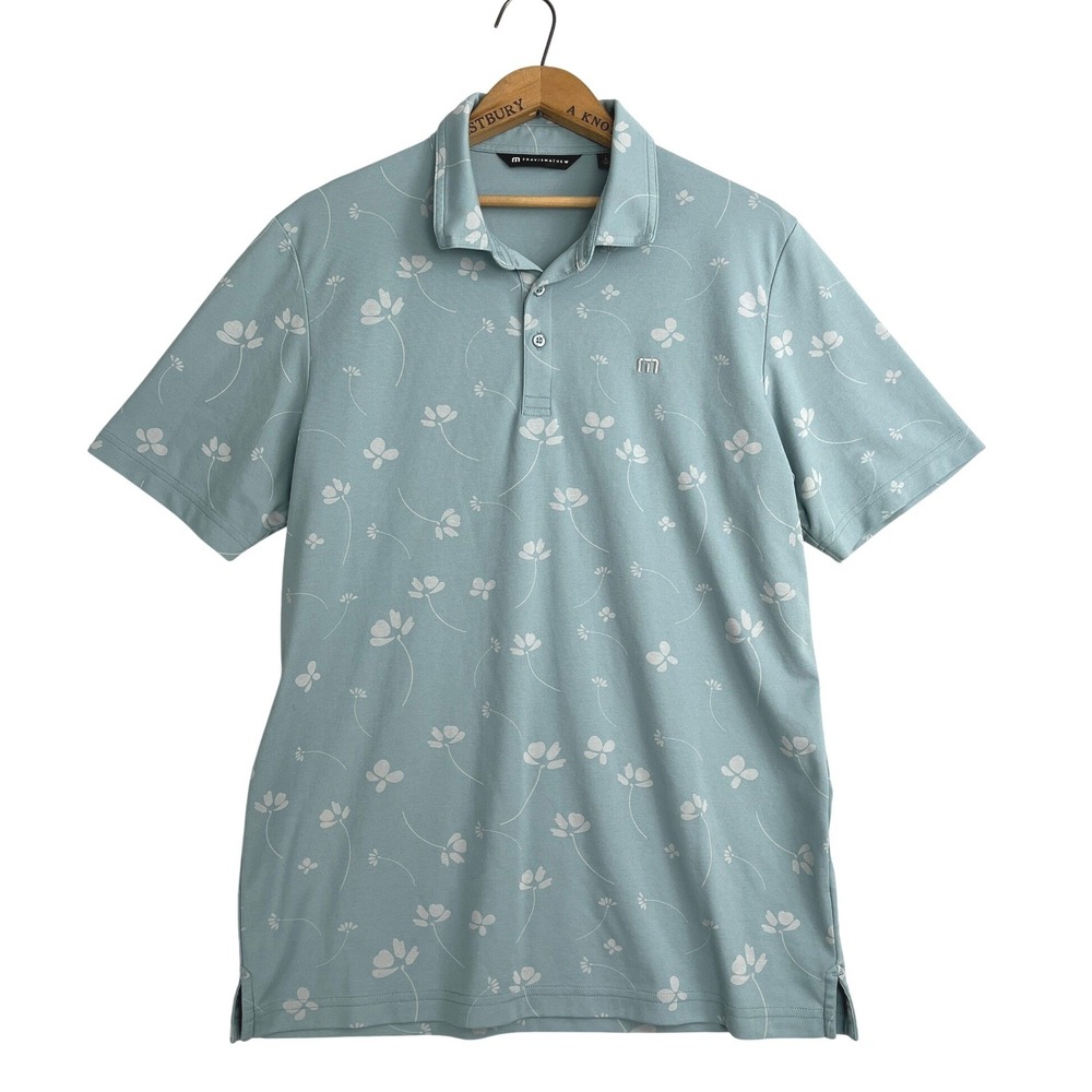Travis Mathew Mens Floral Butterfly Polo Shirt Light Blue Large Golf